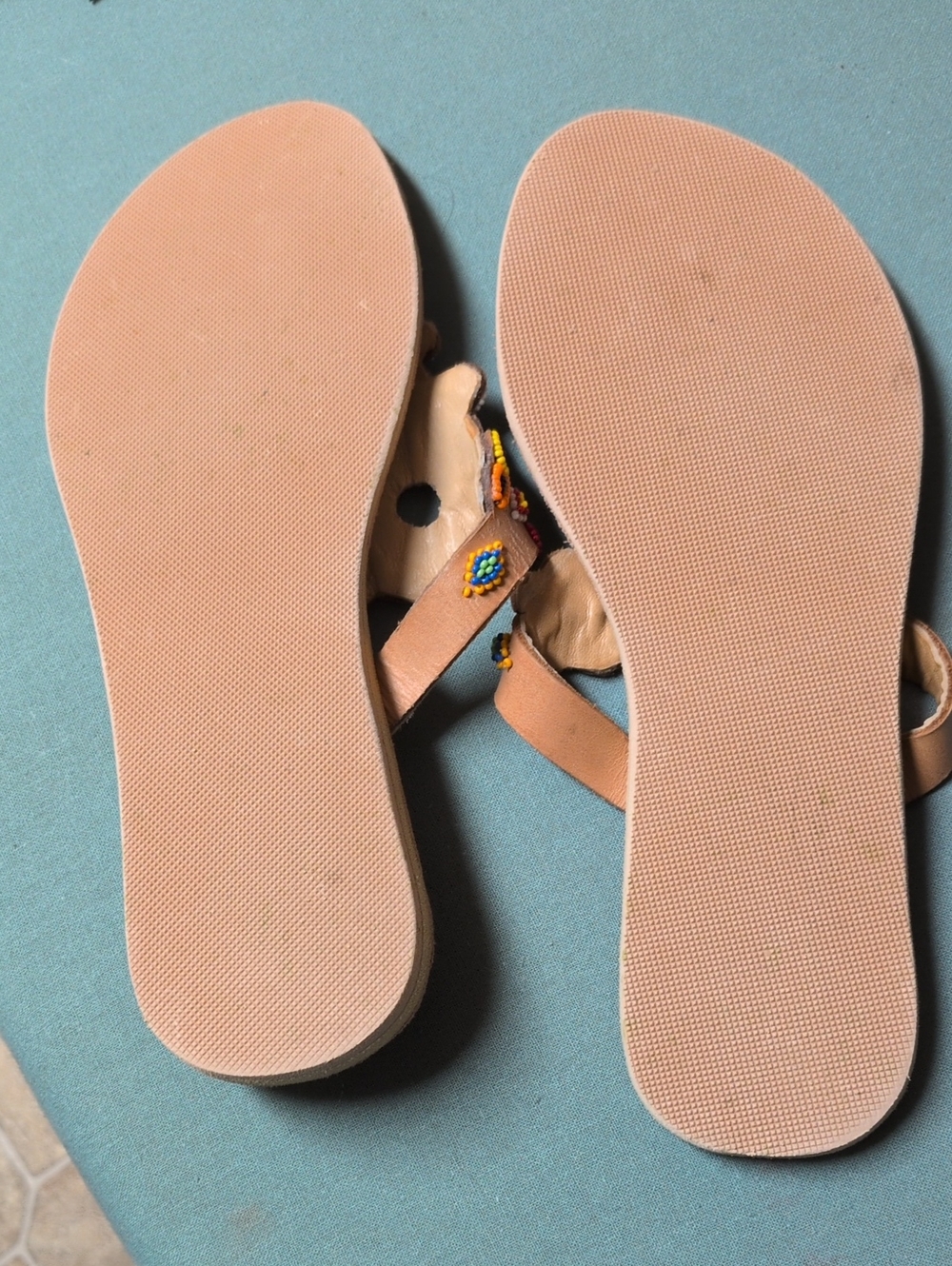 Laidback London Tan Leather Beaded Thong Sandals - Multicolor Embellishment - Picture 3 of 3